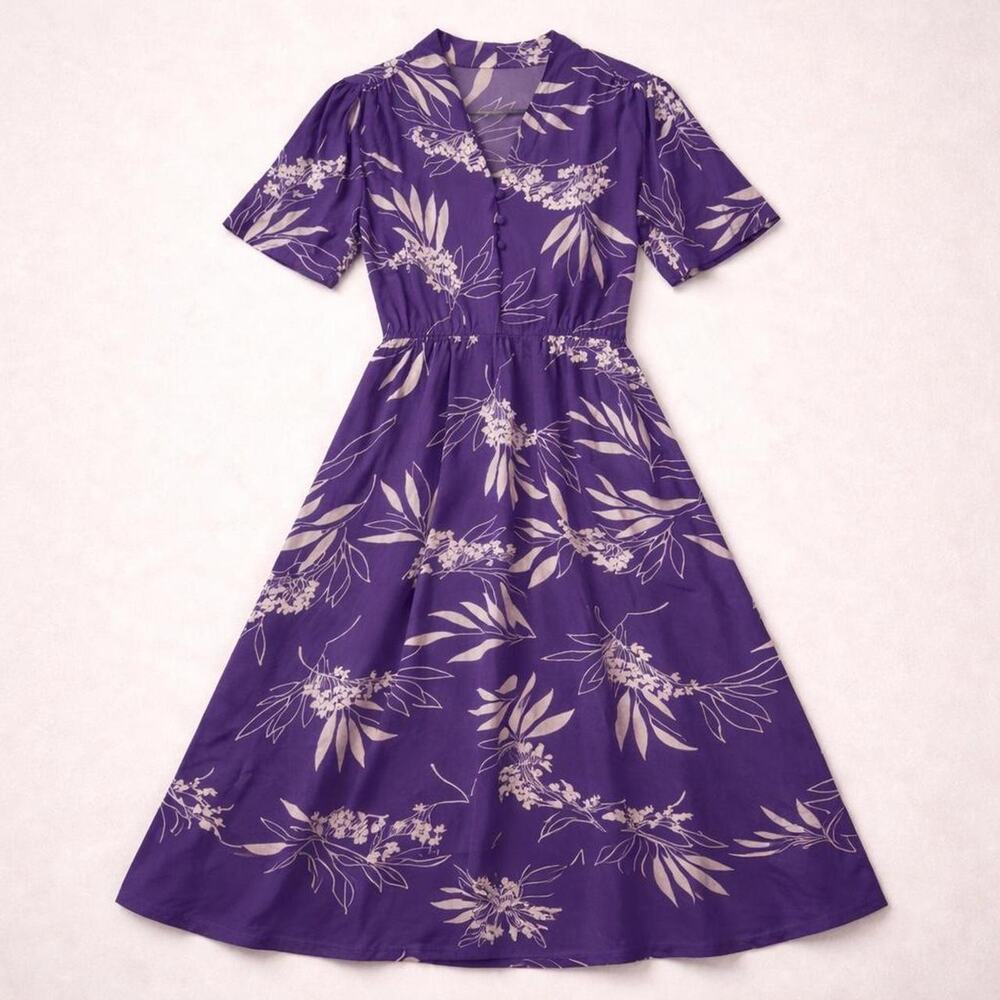 True Vintage 70s Purple Midi Dress Maximalist Grannycore Cottagecore size medium